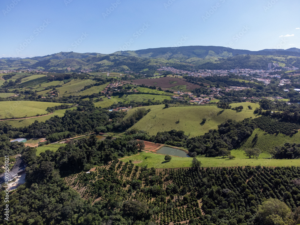 fields with plantations in small mountains in a city in the interior - Socorro, São Paulo, Brazil