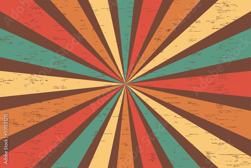 Retro sun style striped with grunge effect texture Paint brush 80s geometric vintage distressed sticker t-shirt Abstract view