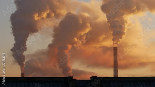 Smoking chimneys footage. Environmental pollution, carbon dioxide emissions, global warming.
