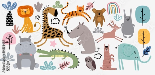 Fototapeta Naklejka Na Ścianę i Meble -  Cute Jungle Animals Vector Set