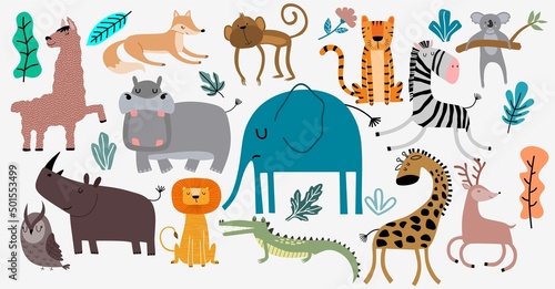 Cute Jungle Animals Vector Set