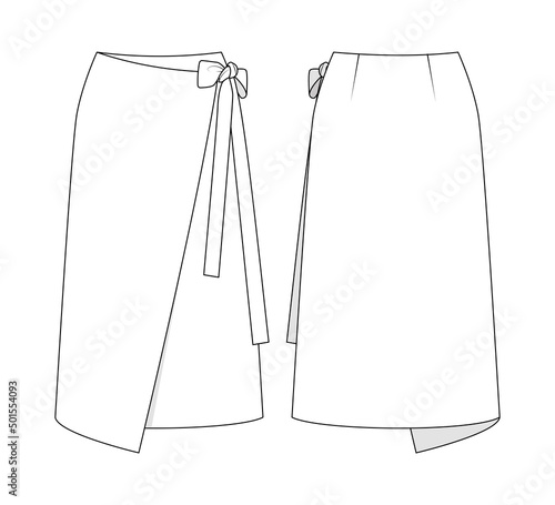 Fashion technical drawing of wrap skirt