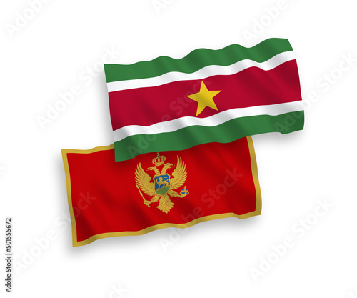 Free Download National vector fabric wave flags of Montenegro and Republic of Suriname isolated on white background. 1 to 2 proportion. - GFXLoad