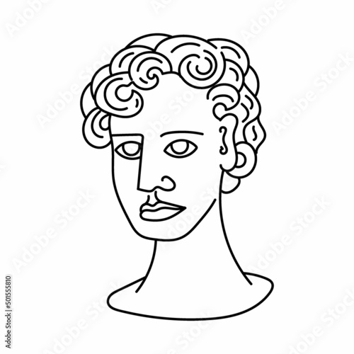 Head of a Greek statue, hand-drawn sketch style doodle. Greece. Ancient statues. Gods. Vector simple illustration.
