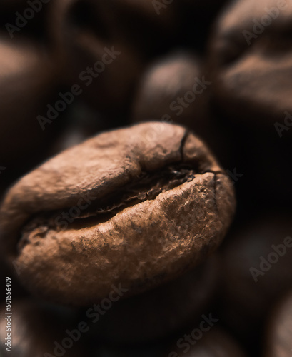 Roasted coffee beans in macro