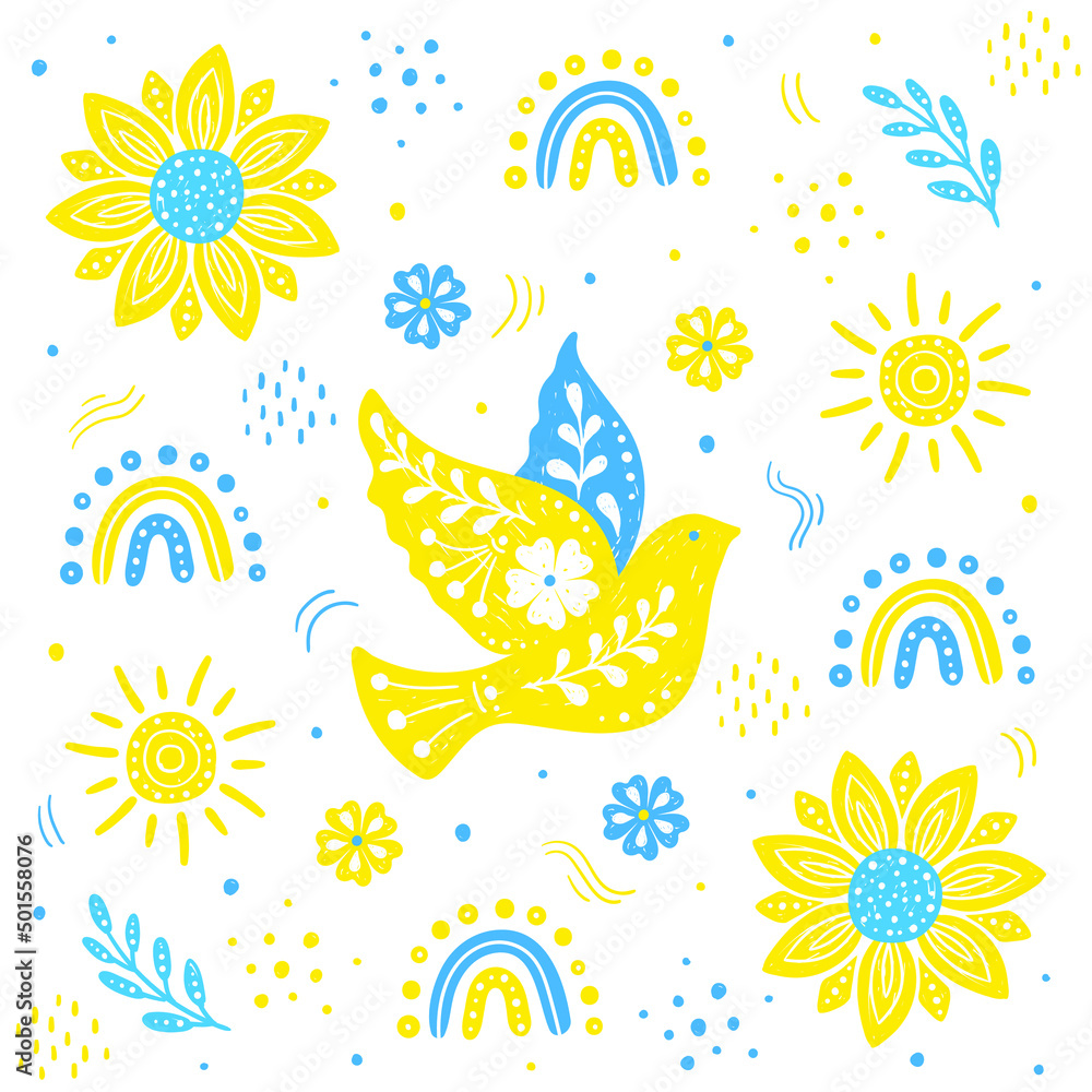 Folk Ukrainian Elements Dove Blue Yellow Folk Ukrainian Elements Dove Blue Yellow