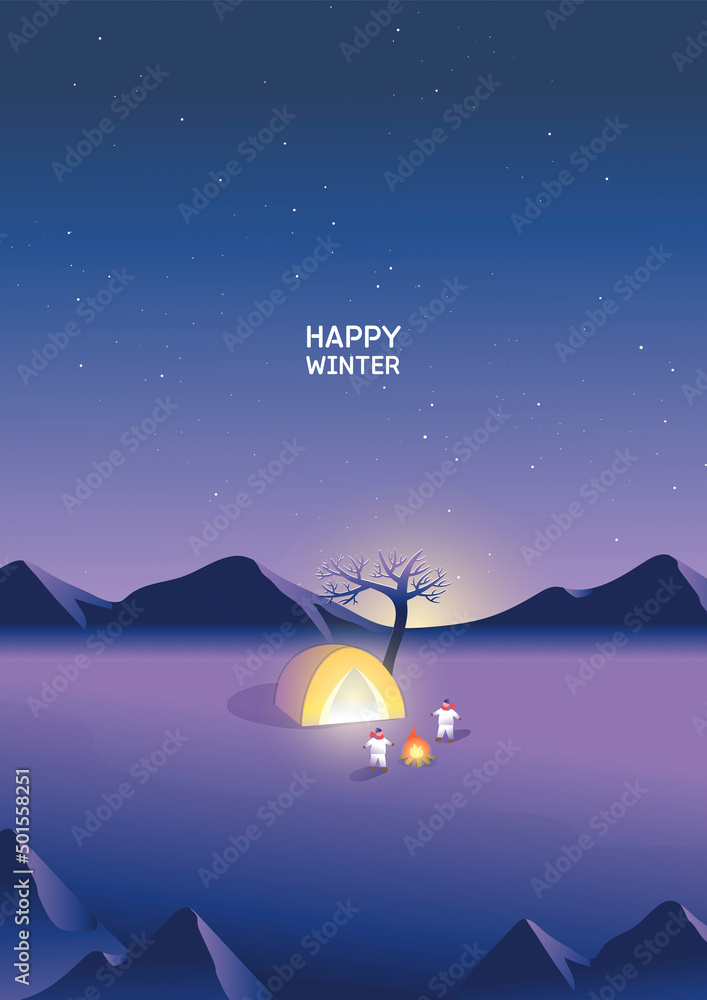 Exciting and beautiful winter travel illustration