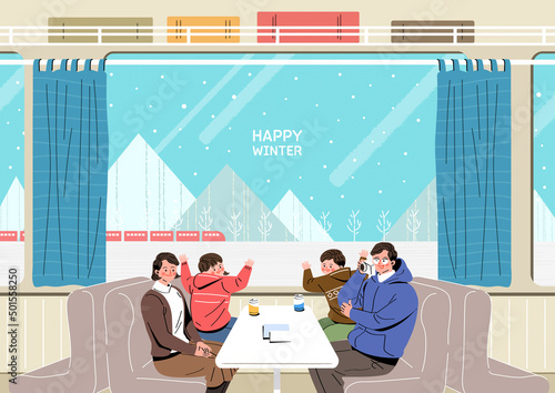 Exciting and beautiful winter travel illustration