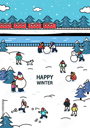 Exciting and beautiful winter travel illustration