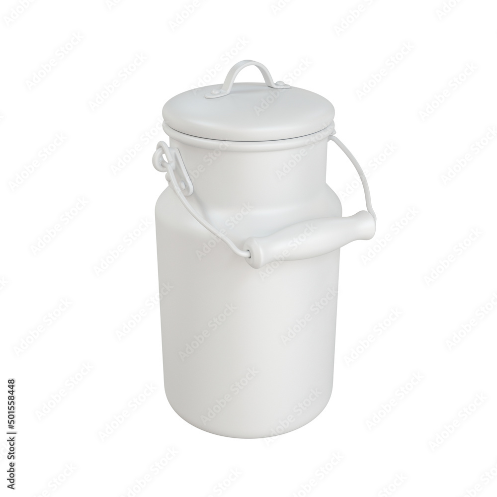 Milk can with lid white on white background, 3d render Milk can with lid white on white background, 3d render