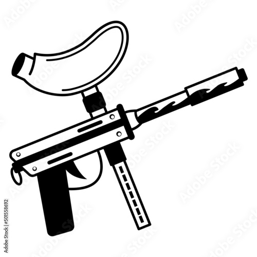 Paintball marker Concept, Paint Gun with Hoppers vector icon design, Shooting sport symbol, extreme sports Sign, skeet shooting and trapshooting stock illustration