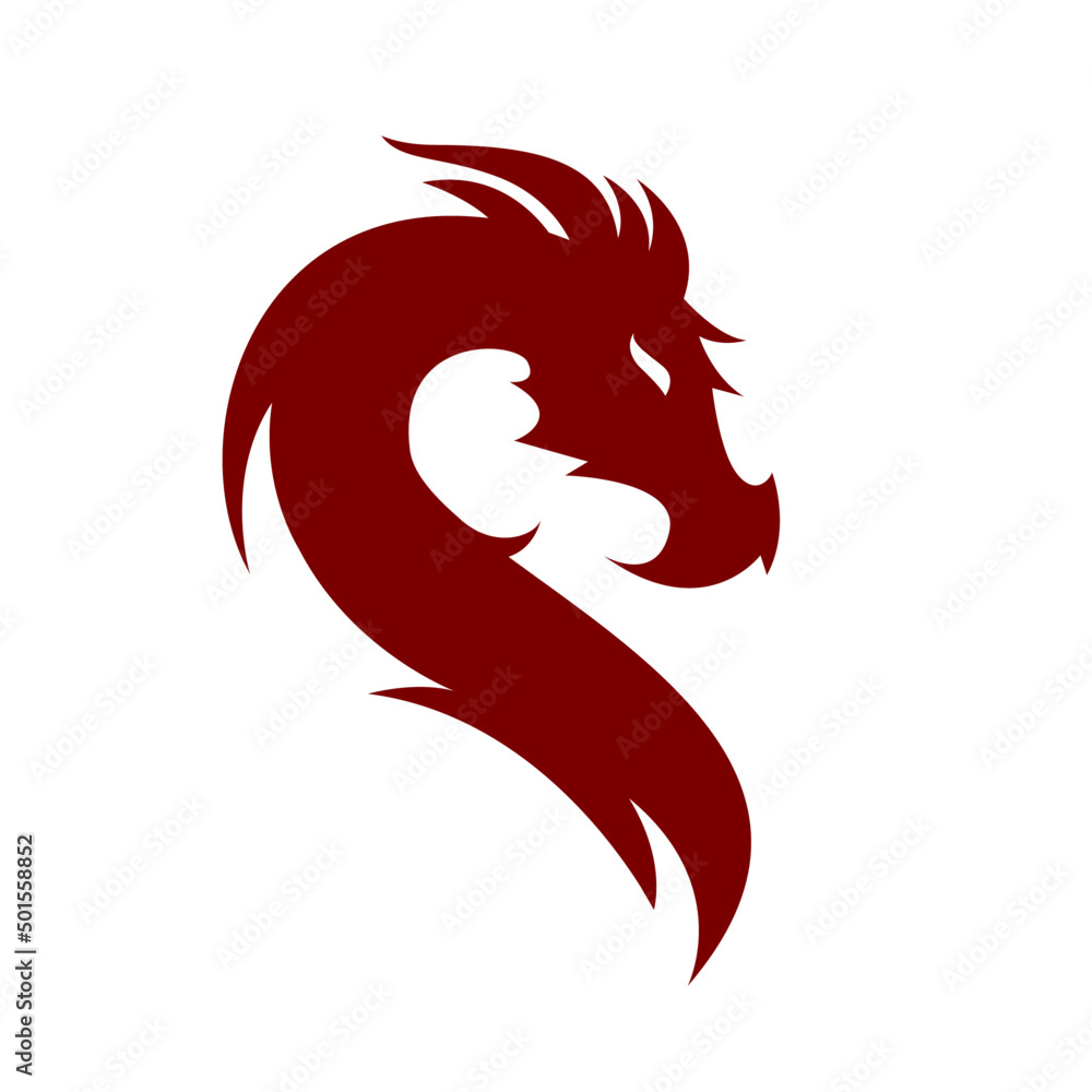 dragon head logo icon flat vector illustration mascot design