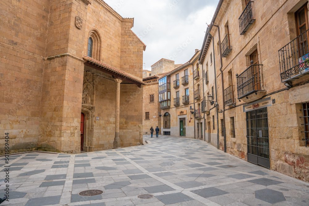 Salamanca, Spain - november 6 2022 - some tourists visiting the center of town