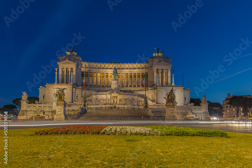The Monument of Victor Emanuel II in Rome, a historic landmark of  Italy in Blue Hour