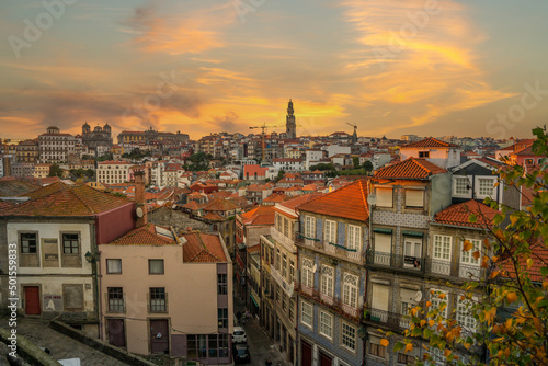Porto  Portugal - november 9 2022 - View over. the old town at sunset