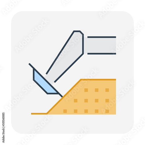 Soil nail wall construction, installation details vector icon with nail drilling rig, slope section. May called mse, shotcrete, concrete or retaining wall for stabilized in geotechnical engieering.