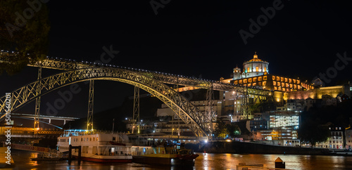 Porto, Portugal - november 8 2022 - Luis I Bridge crossing the Duoro river at night © ivoderooij