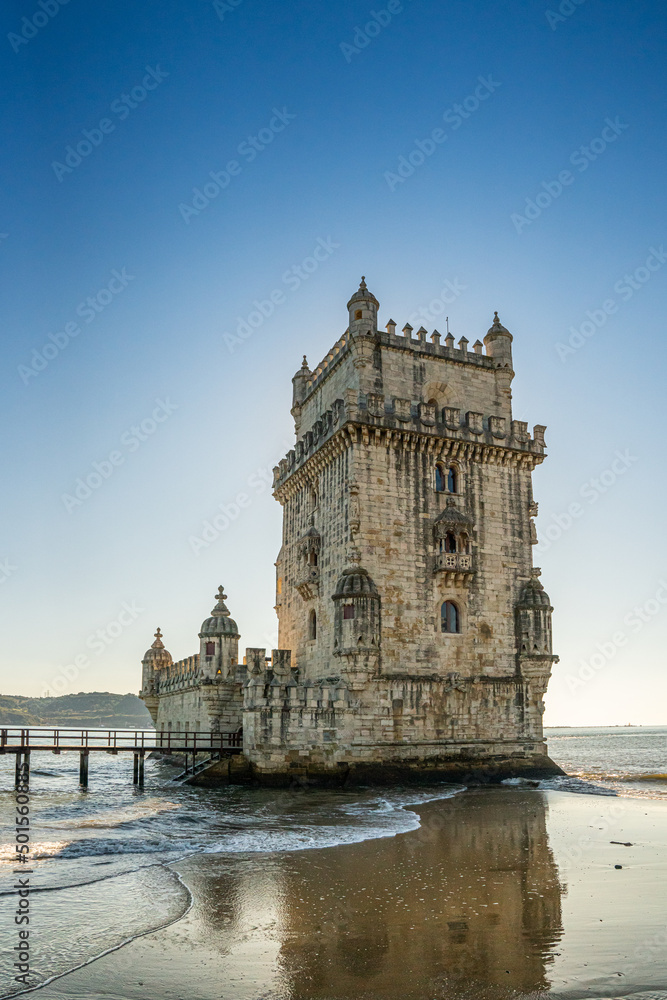 Lisbon, Portugal - november 14 2022 - Tourists visiting the Belem Tower (Torre de Belem)