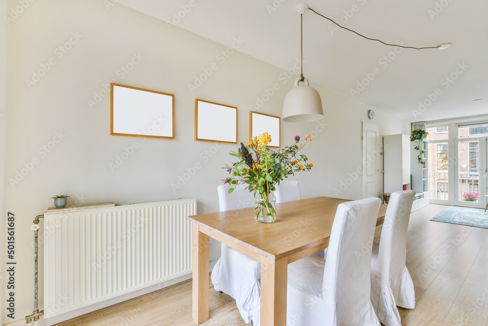 Dining table near glass doors to balcony Stock Photo Adobe Stock
