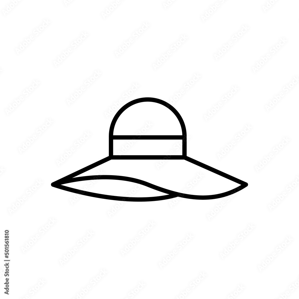 Summer hat icon for women. Women's hat for travel wear. For protection from the sun. Isolated vector illustration.
Summer hat icon for women. Women's hat for travel wear. For protection from the sun. Isolated vector illustration.
