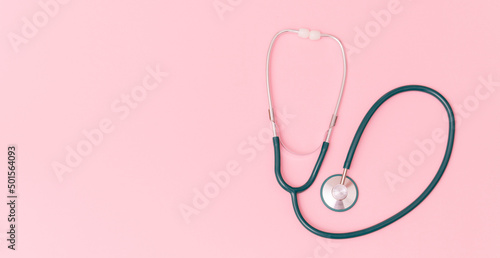 Medical stethoscope on color background with place for text. Abstract medical background