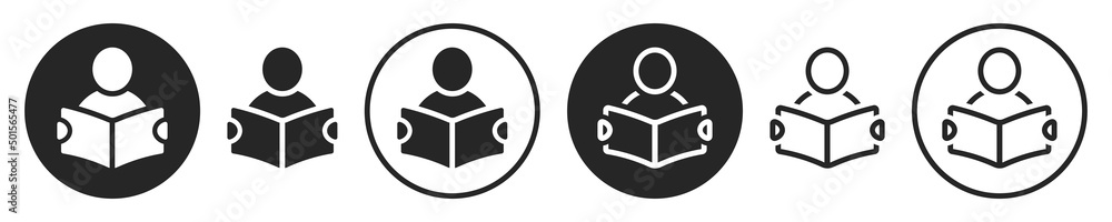 Set of reading book or learning icons. Reader symbol, education icons. Vector illustration. Set of reading book or learning icons. Reader symbol, education icons. Vector illustration.