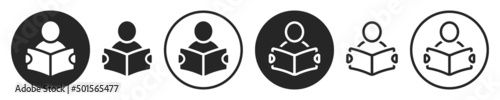 Set of reading book or learning icons. Reader symbol, education icons. Vector illustration.