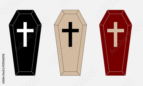 Coffin Insurance concept Funeral subject Lid coffin icon outline set yellow black redcolor