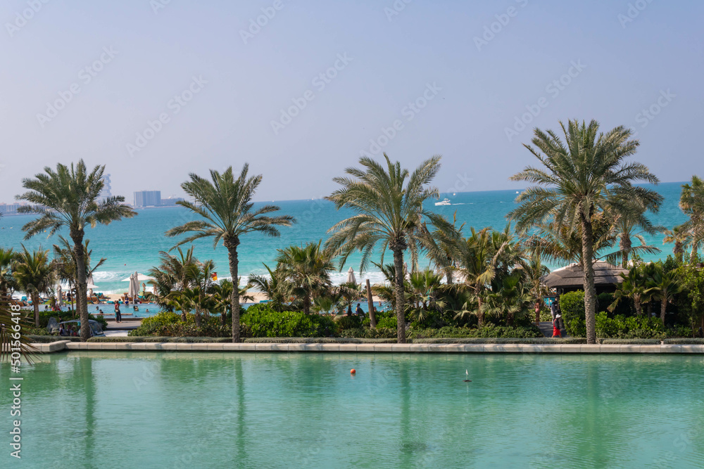 Luxury beach resort with palm trees, Dubai, UAE