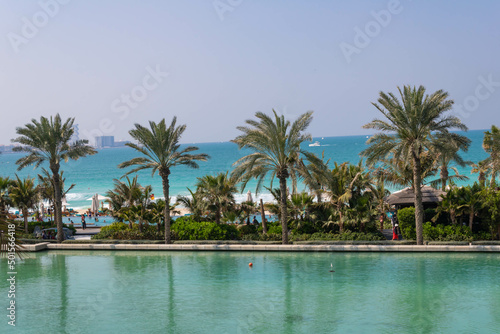 Luxury beach resort with palm trees  Dubai  UAE