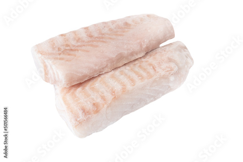 Canvas Print Cod fish white dietary meat. Frozen fillets.