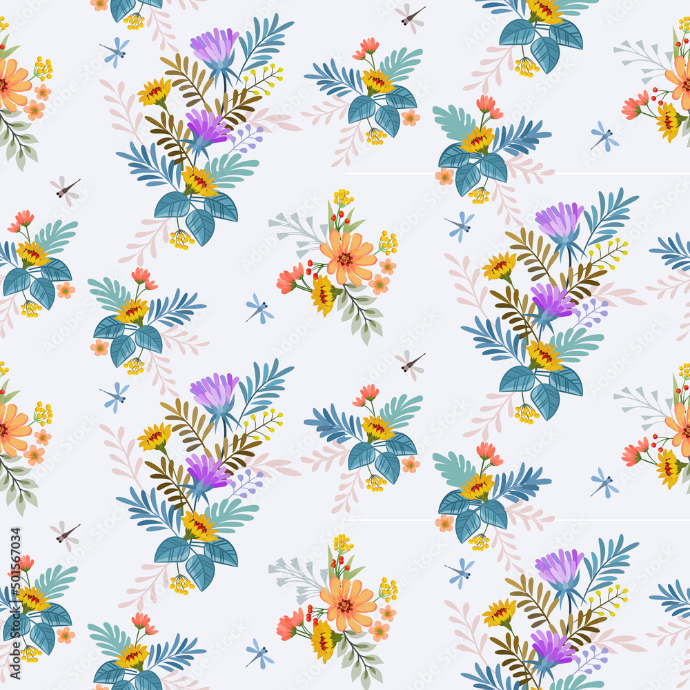 Cute small blooming flowers seamless pattern.