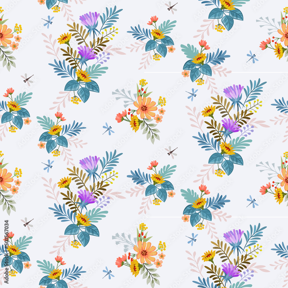 Obraz premium Cute small blooming flowers seamless pattern.