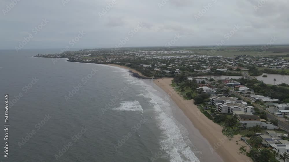 Aerial View Of Waves Rolling At The Beach Of Bargara In QLD, Australia. Aerial View Of Waves Rolling At The Beach Of Bargara In QLD, Australia.