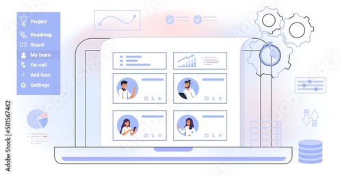 HRIS Human Resources Information System acronym HR web business office innovative interface concept Vector illustration Employee data Recruitment Training Benefits Attendance Analytics Payroll