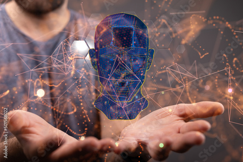 Human head and brain.Deep l...