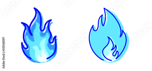 Cartoon blue gas burner flame icon or symbol. Blue fire ball pictogram or logo. Vector line pattern. Fire flame light, burning flames.