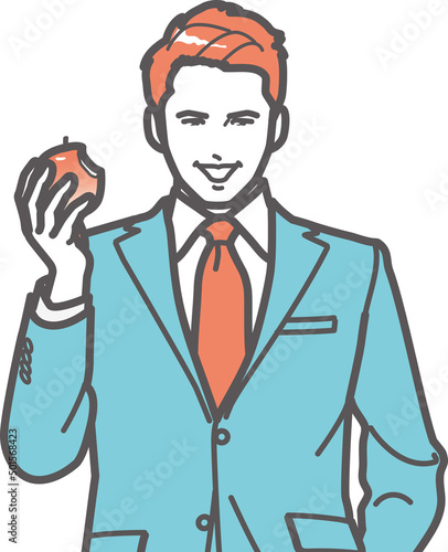 リンゴをかじる男性