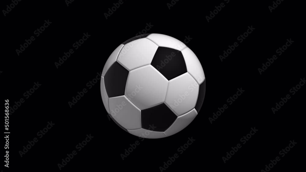 The soccer ball is spinning on a black background. 3D render. The soccer ball is spinning on a black background. 3D render.