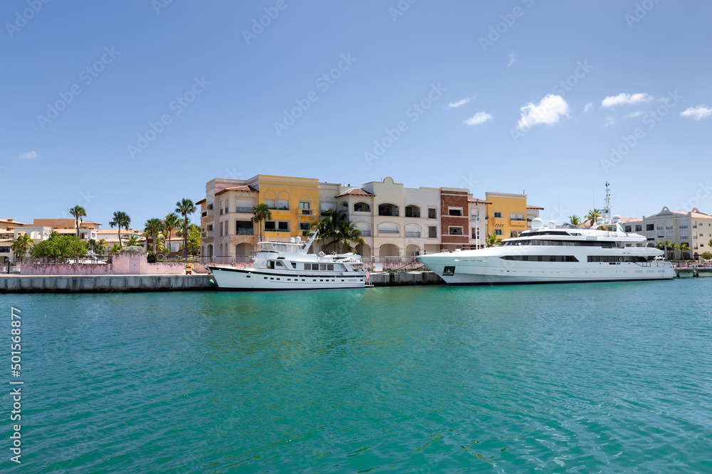 Yachts docked in Cap Cana marina, Dominican Republic