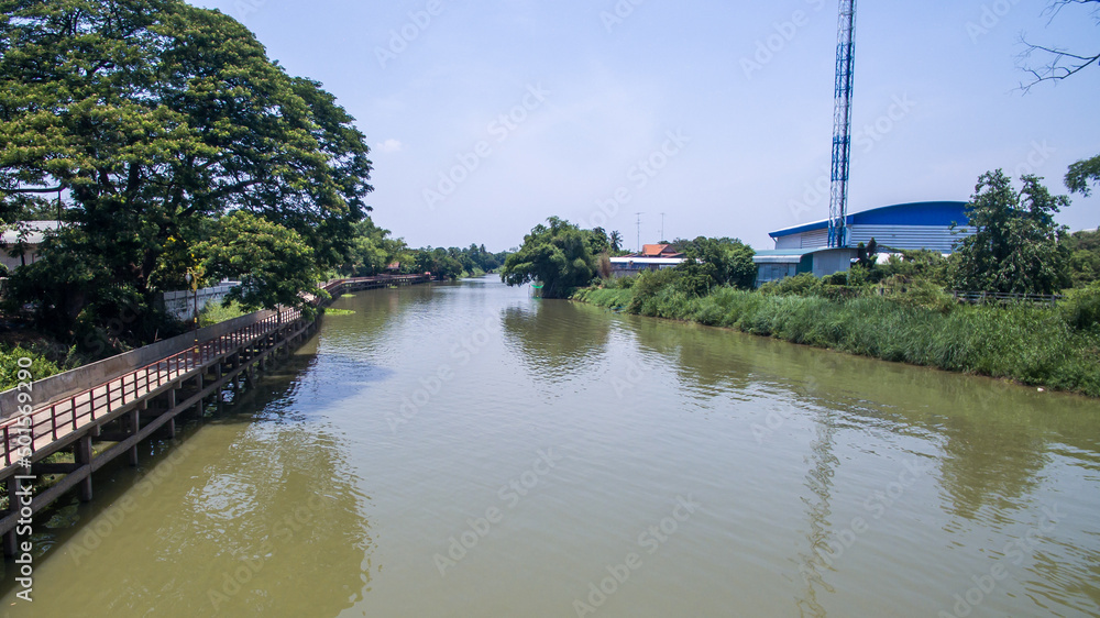 Tha Chin River that flows through Sam Chuk Market Community, Suphan Buri
