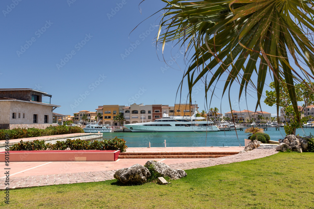 Fototapeta premium Yachts docked in Cap Cana marina, Dominican Republic
