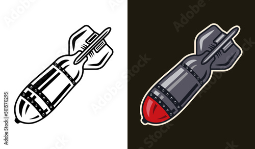 Air bomb vector illustration in two styles black on white and colorful on dark background