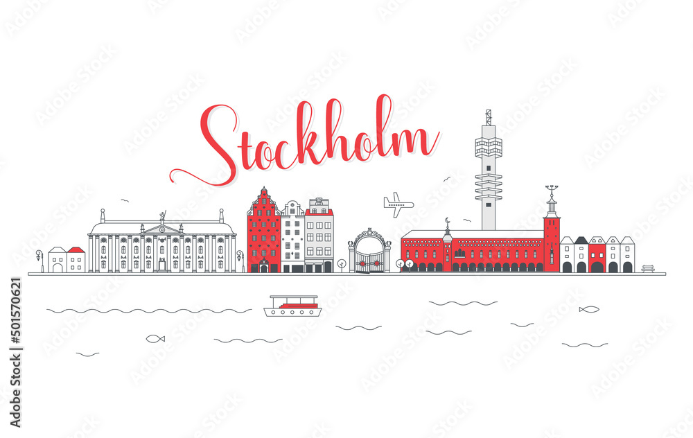 Panorama miasta Stockholm w liniowym minimalistycznym stylu