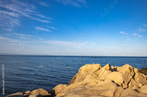 Bulgarian landscape with the Black Sea and stones at sunset