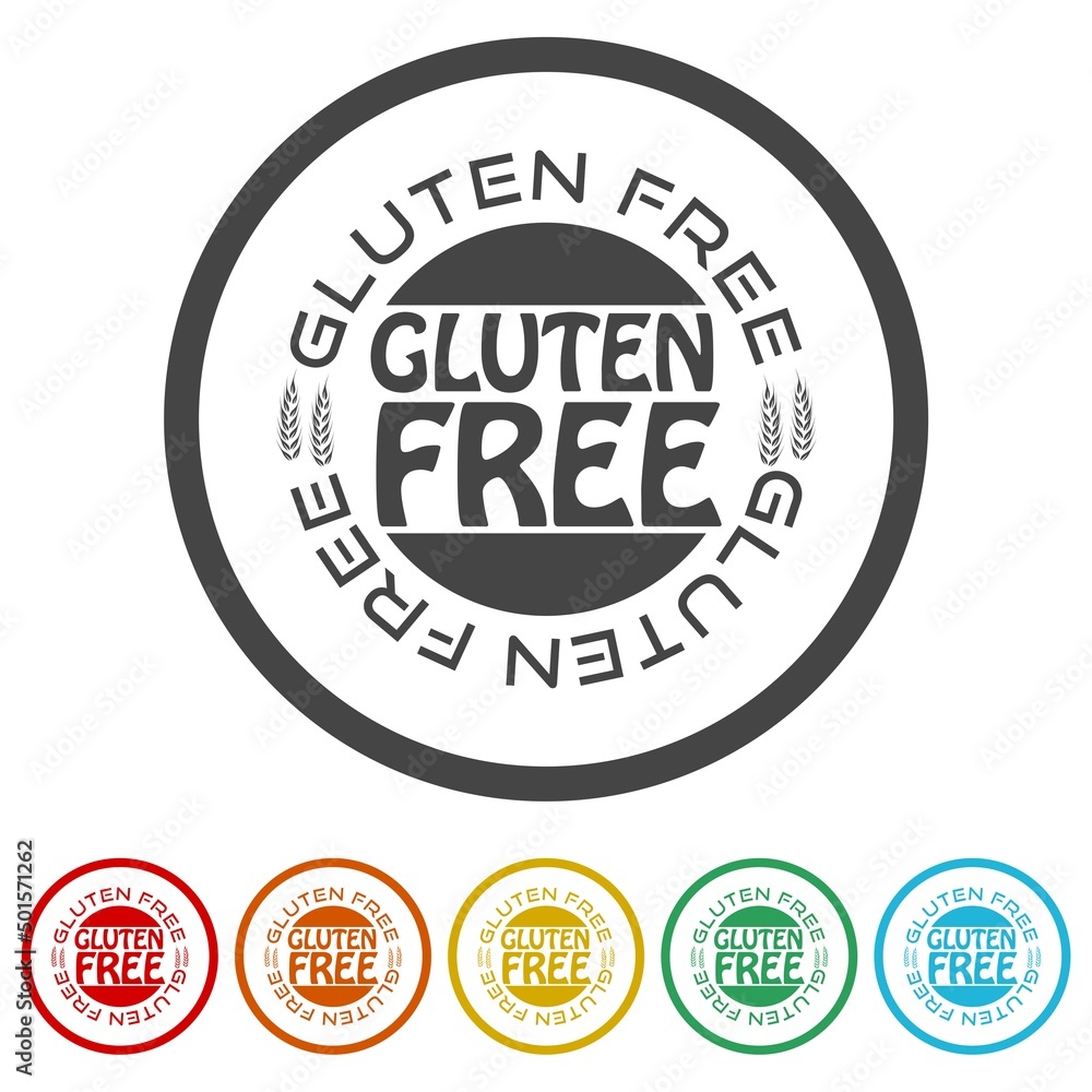 Food with gluten free icon. Set icons colorful