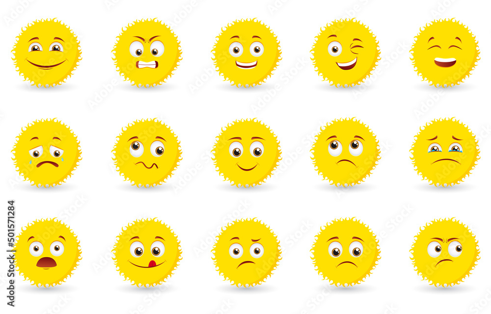 Vector illustration of the sun with different emotions on the face Vector illustration of the sun with different emotions on the face