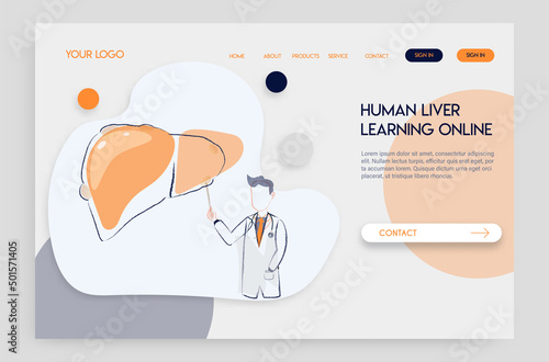 Landing page Online doctor concept. Experts advise human liver in learning online.