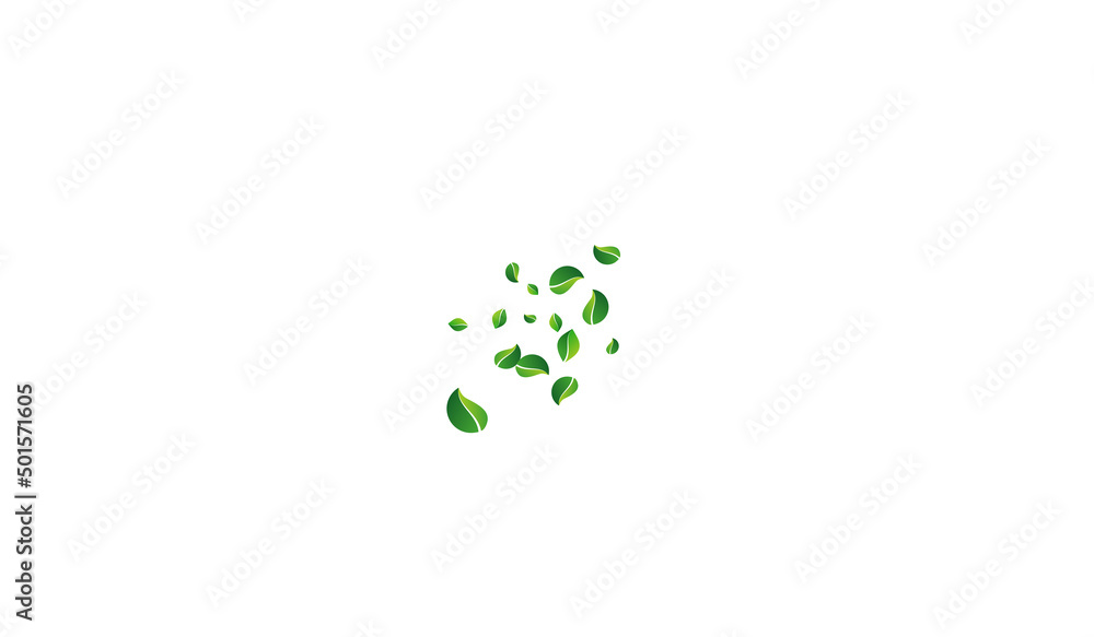 Green Foliage Fly Vector White Background. Swirl Green Foliage Fly Vector White Background. Swirl