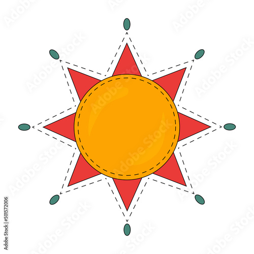 Yellow sun. Russian symbol holiday spring Shrovetide. Ornamental doodle vector illustration for printing, backgrounds, covers, packaging, greeting cards, posters, stickers and textile